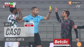 Liga Portugal Betclic: Moreirense vs Sp. Braga, Cartão Amarelo Ricardo Horta, 95' (2024-2025)