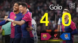 La Liga: Barcelona vs Real Sociedad, Golo 4-0 Lewandowski (2024-2025)