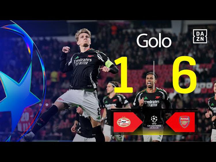 Liga Campeões: PSV vs Arsenal, Golo 1-6 Ødegaard (2024-2025)