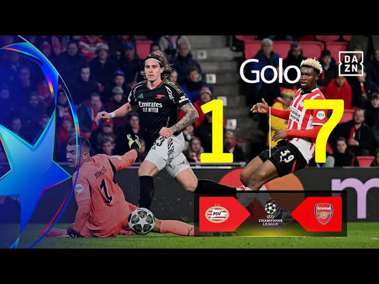 Liga Campeões: PSV vs Arsenal, Golo 1-7 Calafiori (2024-2025)