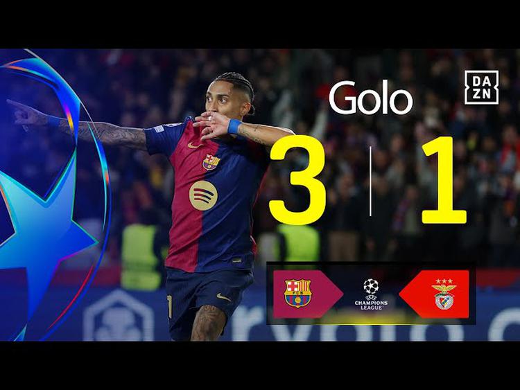 Liga Campeões: Barcelona vs Benfica, Golo 3-1 Raphinha (2024-2025)