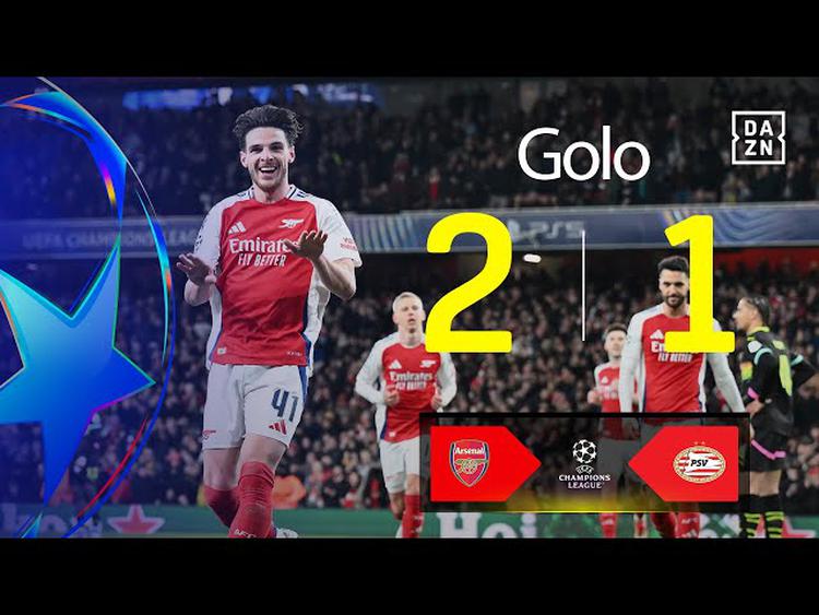 Liga Campeões: Arsenal vs PSV, Golo 2-1 Rice (2024-2025)